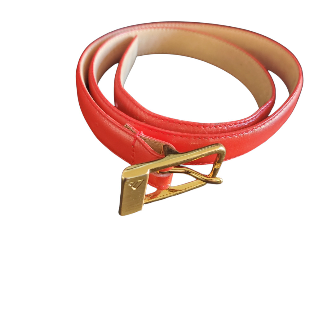 Liz Claiborne Red Leather Belt with Brass Buckle Sz Small